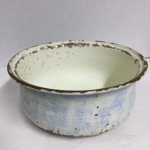 The Spring Shop Metal Cream Blue Distressed Rustic Bowl Farmhouse Country